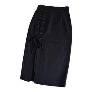 NBD Front Slit Lace Up Midi Pencil Skirt Black Formal Women’s Size Small